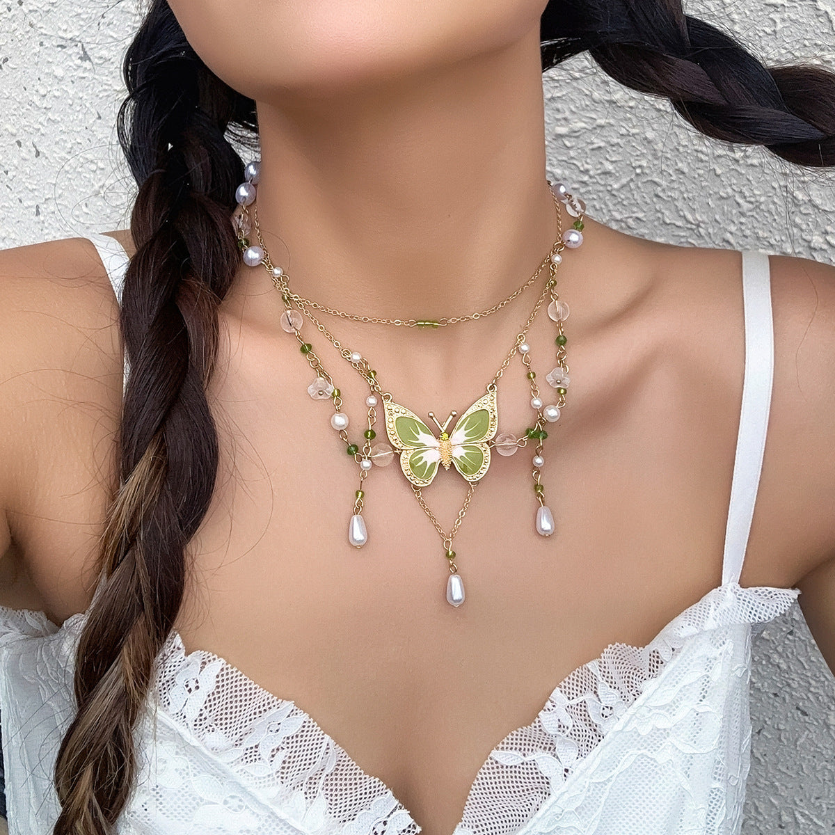 Butterfly Choker - Beaded Jewelry, Stylish Layered Shine for Trendy Outfits