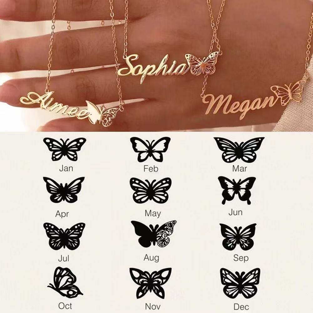 Suklaur 18K Gold Custom Name Butterfly Necklace – Elegant Butterfly Pendant Gift