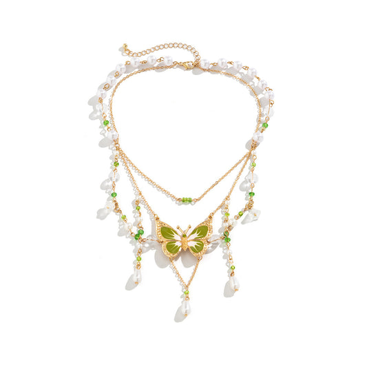 Butterfly Choker - Beaded Jewelry, Stylish Layered Shine for Trendy Outfits
