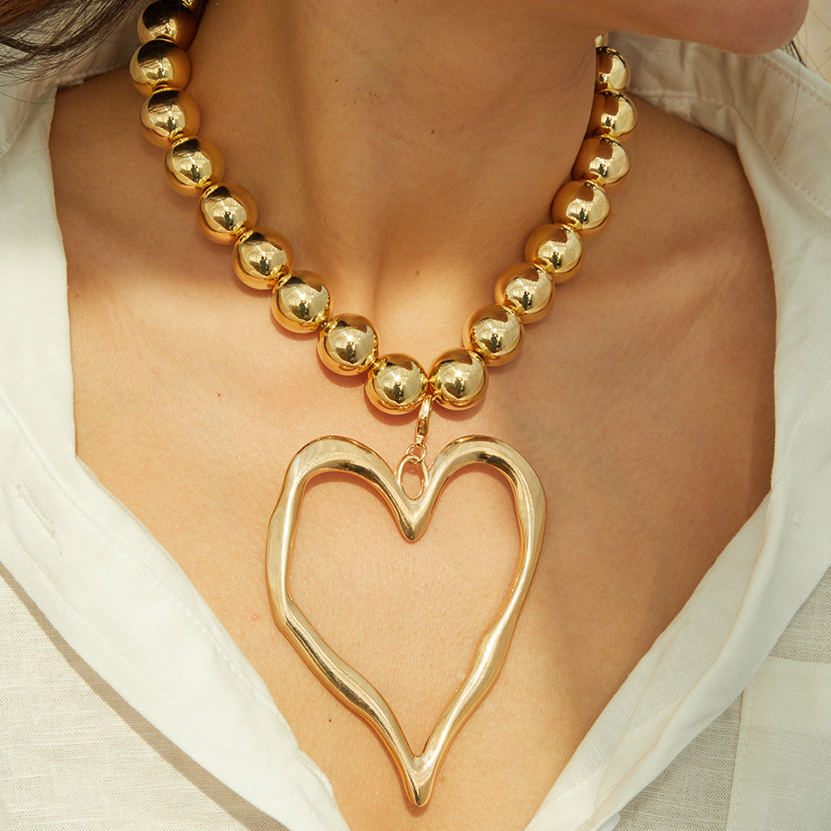 Alloy Necklace: Double Layer Irregular Heart Pendant, Lightweight for Daily