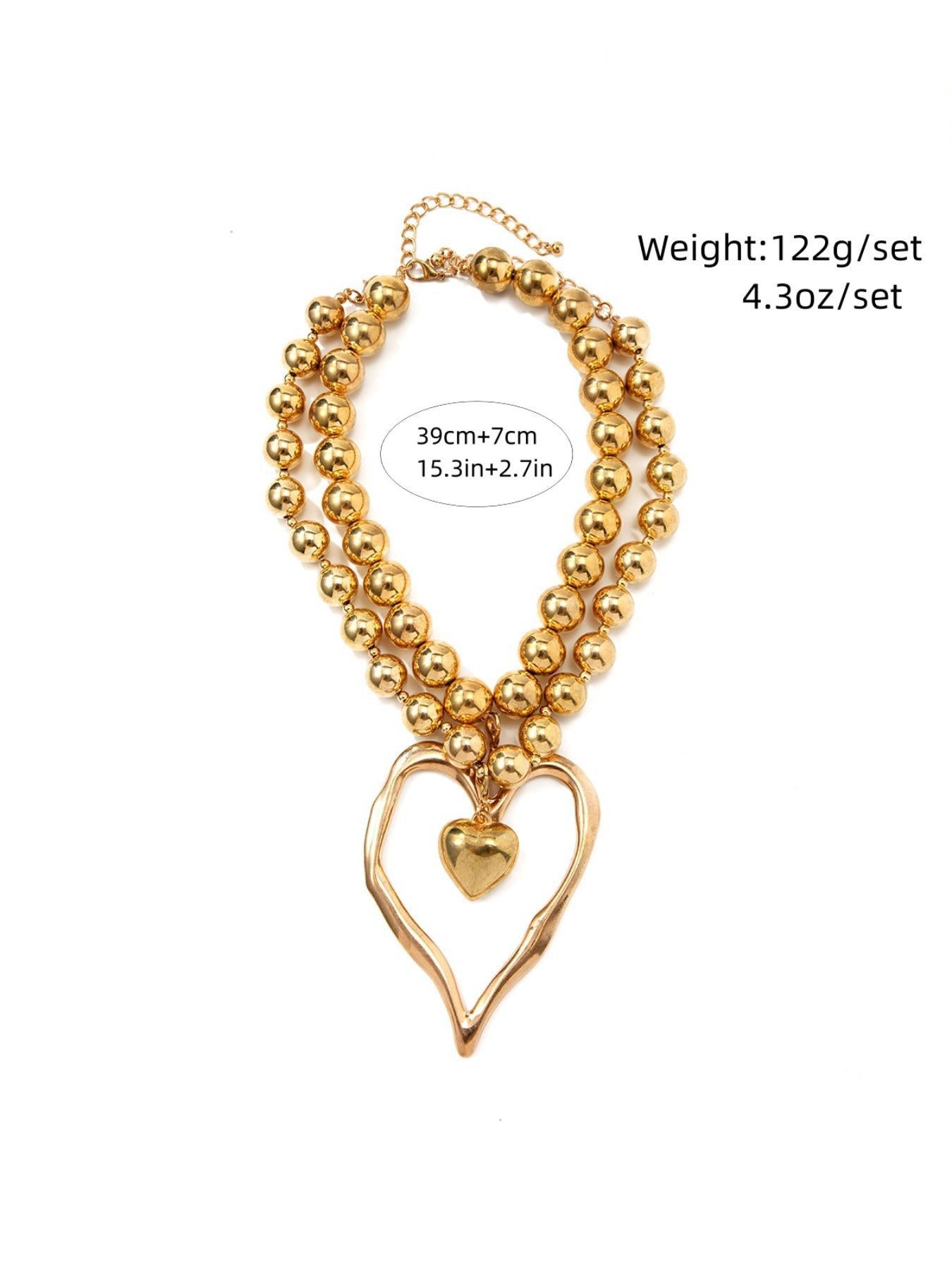 Alloy Necklace: Double Layer Irregular Heart Pendant, Lightweight for Daily