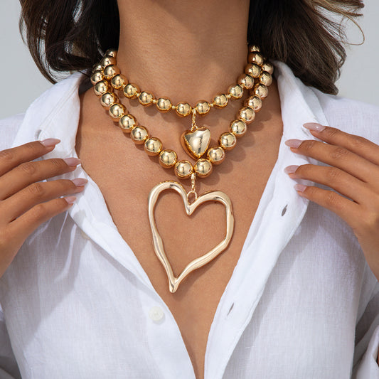 Alloy Necklace: Double Layer Irregular Heart Pendant, Lightweight for Daily