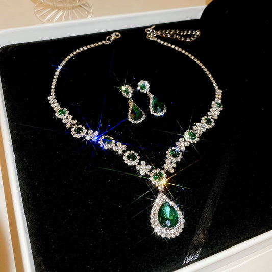 Earrings and Necklace Set：Sparkling Alloy Teardrop Jewelry