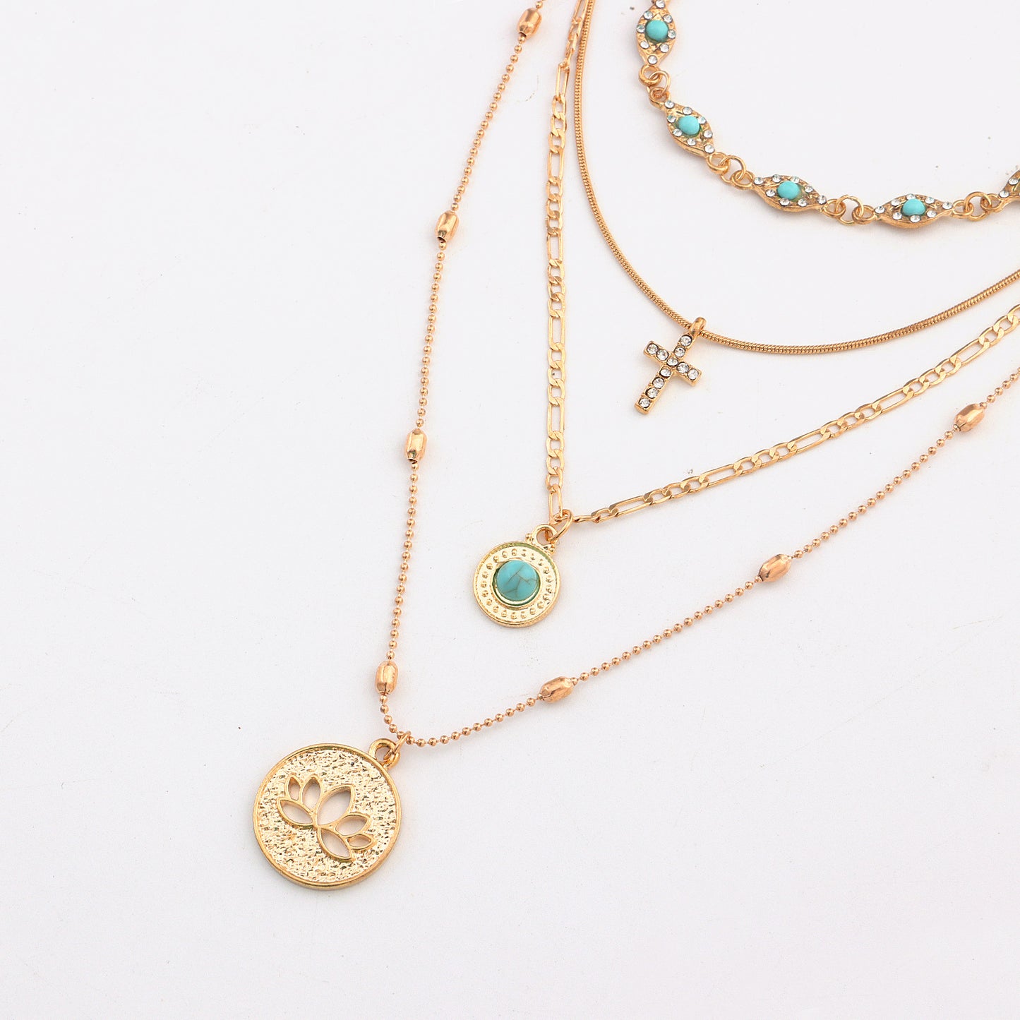 Layered Pendant Necklace - Chic Multi-Layer Style, Shiny Finish for Parties