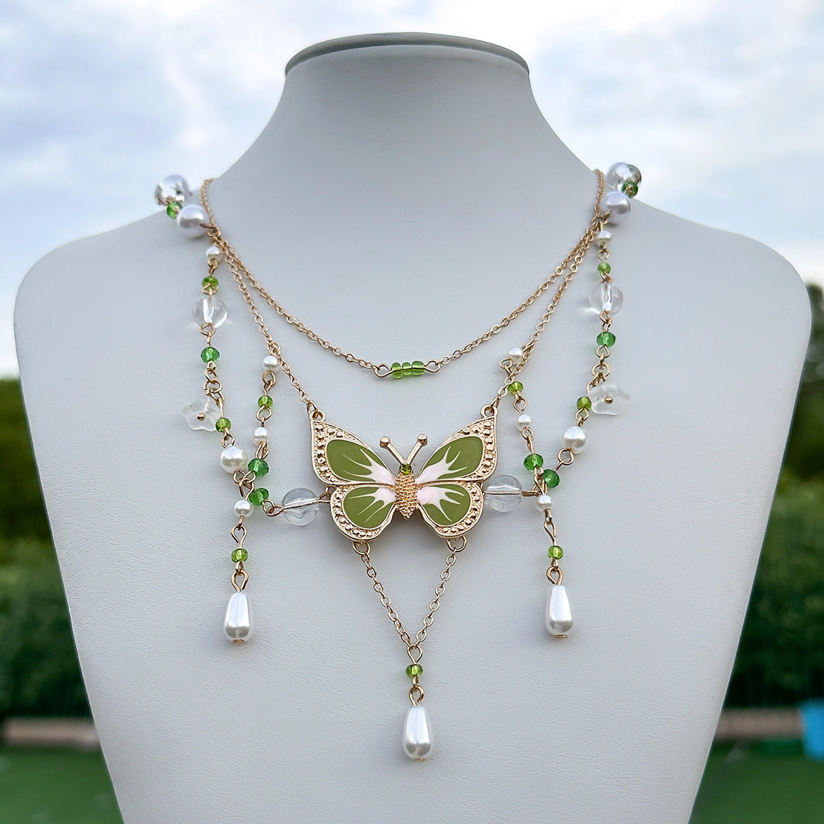 Butterfly Choker - Beaded Jewelry, Stylish Layered Shine for Trendy Outfits