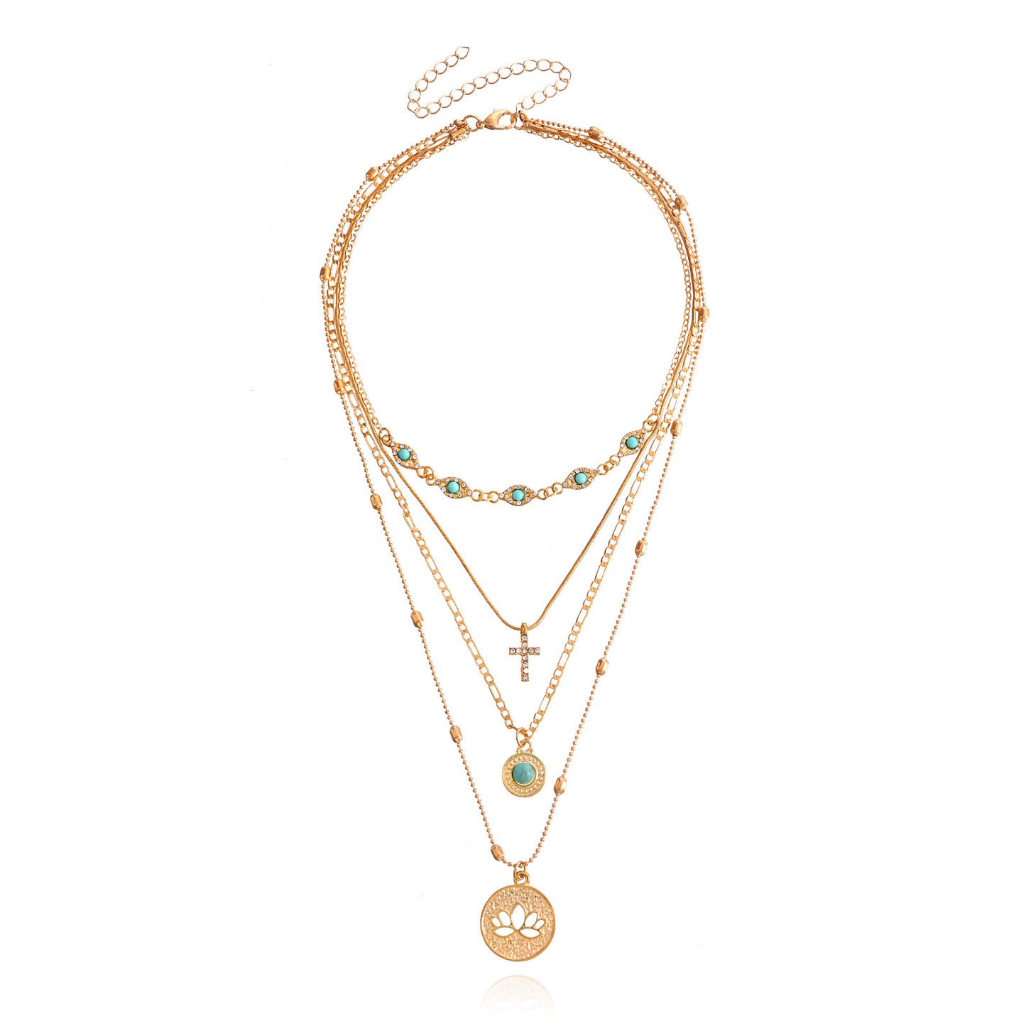 Layered Pendant Necklace - Chic Multi-Layer Style, Shiny Finish for Parties