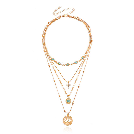 Layered Pendant Necklace - Chic Multi-Layer Style, Shiny Finish for Parties
