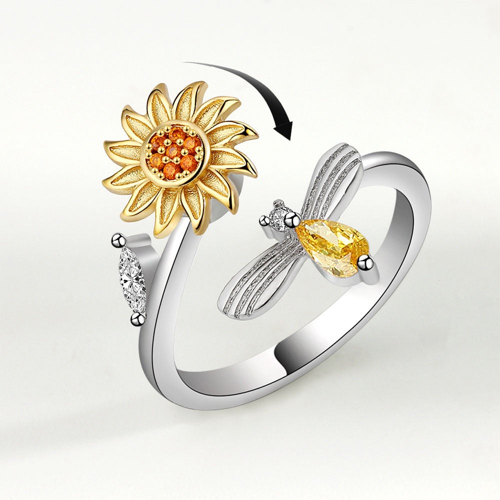 Sunflower Worry Ring - Adjustable Fidget Spinner Ring for Anxiety Relief, Thoughtful Friendship & Family Gift