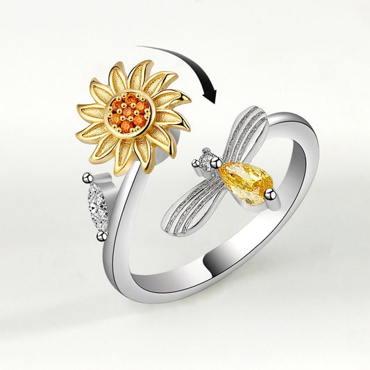 Sunflower Worry Ring - Adjustable Fidget Spinner Ring for Anxiety Relief, Thoughtful Friendship & Family Gift