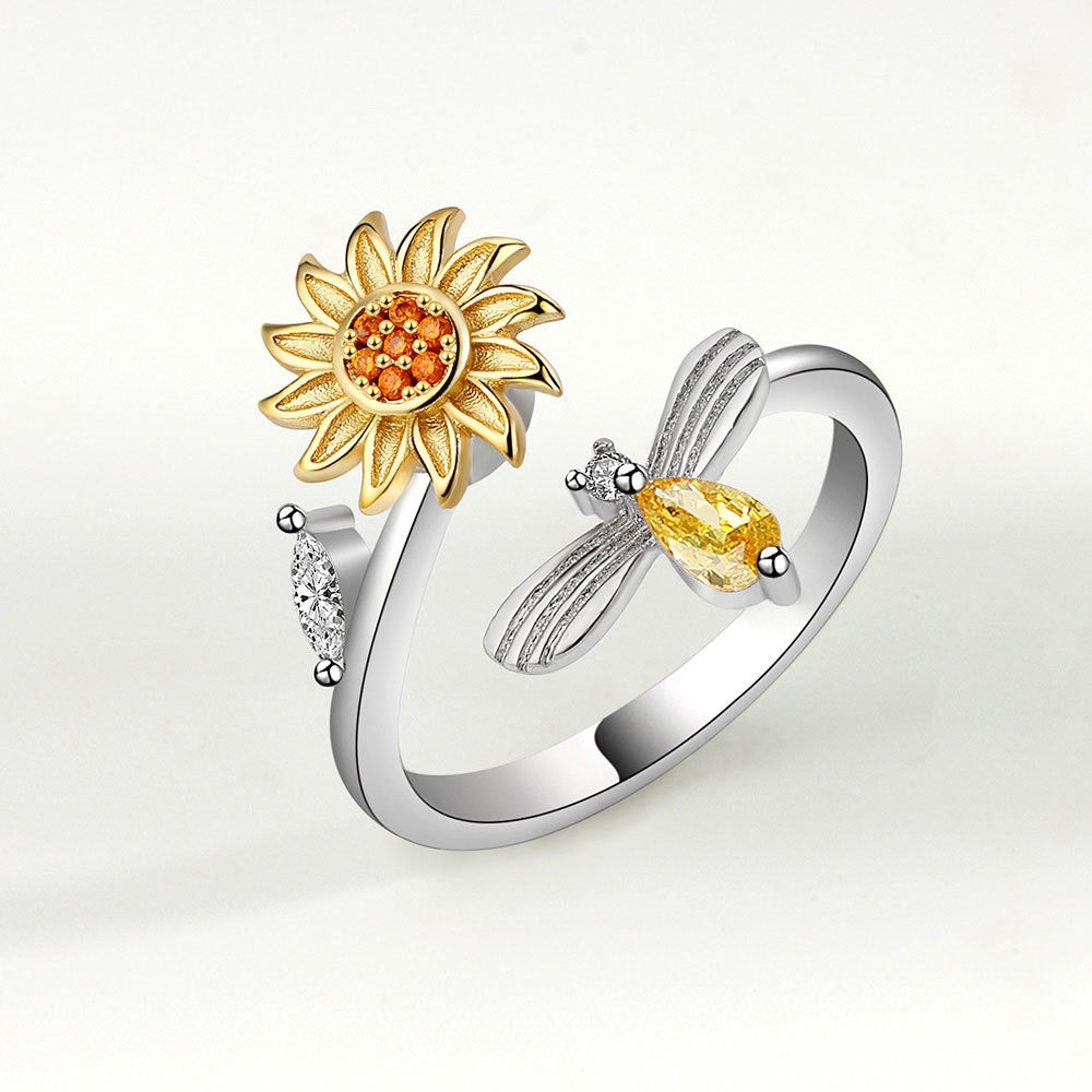 Sunflower Worry Ring - Adjustable Fidget Spinner Ring for Anxiety Relief, Thoughtful Friendship & Family Gift