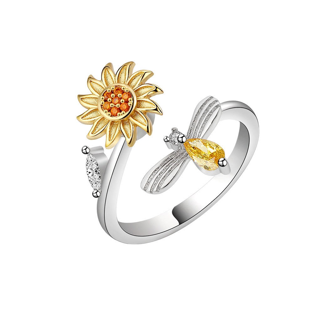 Sunflower Worry Ring - Adjustable Fidget Spinner Ring for Anxiety Relief, Thoughtful Friendship & Family Gift
