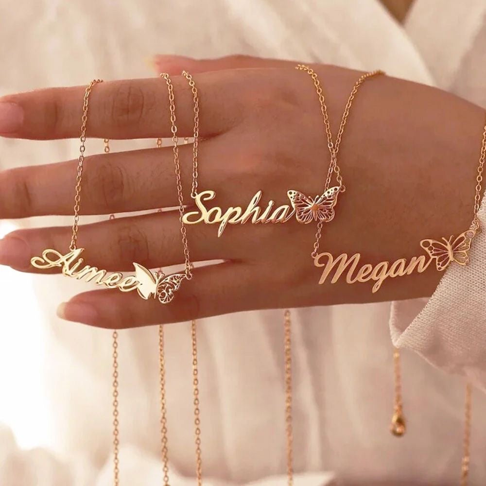 Personalized Birth Month Butterfly Necklace | Custom Name & Font