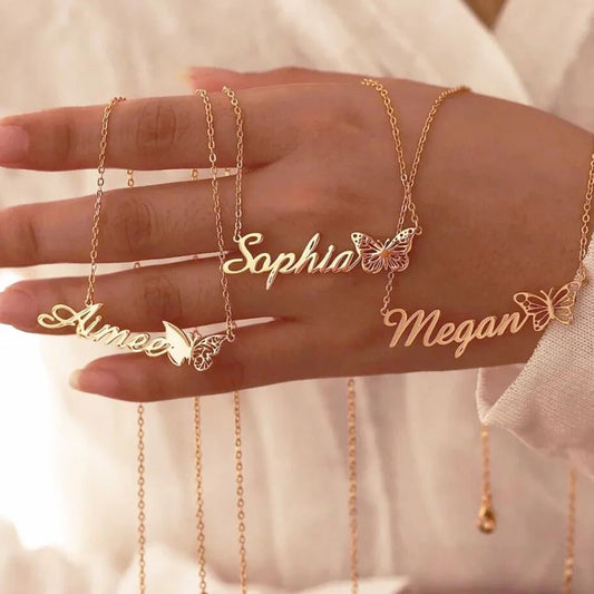 Personalized Birth Month Butterfly Necklace | Custom Name & Font