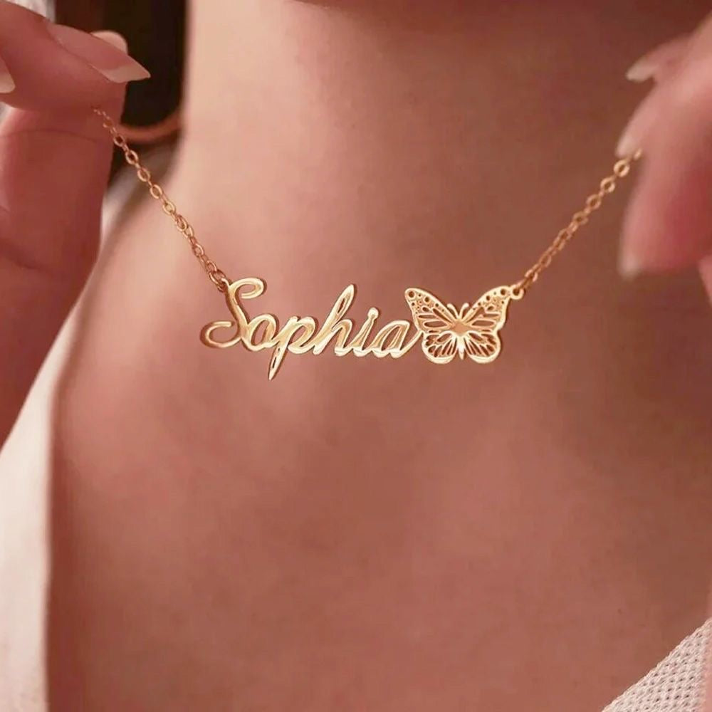 Personalized Birth Month Butterfly Necklace | Custom Name & Font
