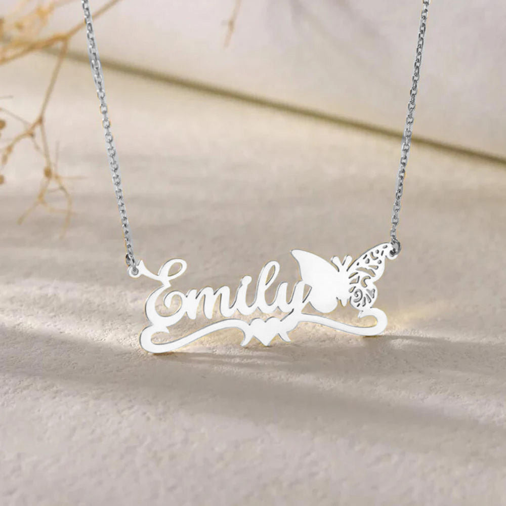Personalized Birth Month Butterfly Necklace | Custom Name & Font