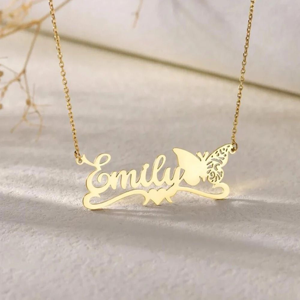 Personalized Birth Month Butterfly Necklace | Custom Name & Font