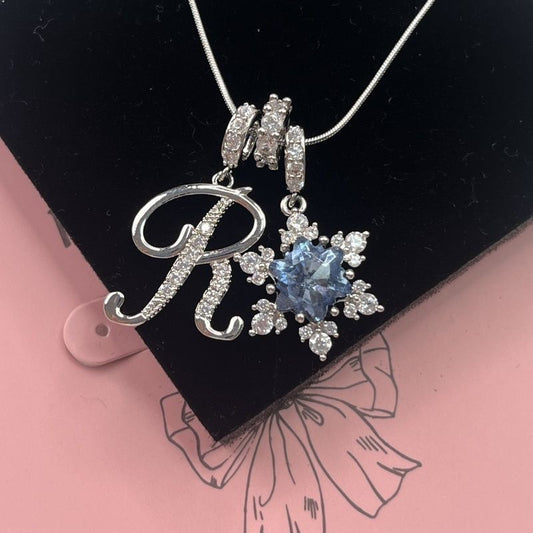 Snowflake Initial Necklace - Icy Crystal Pendant, Custom Gift for Best Friend & Birthday