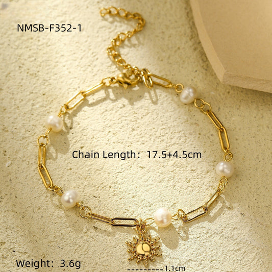 18K Gold Jewelry - Dainty Beaded Sunflower Chain Bracelet for Layered Fashion Looks