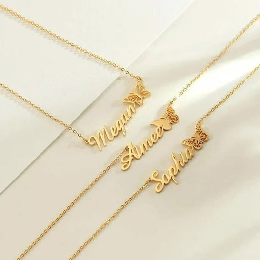 Suklaur 18K Gold Custom Name Butterfly Necklace – Elegant Butterfly Pendant Gift